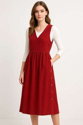 100% ALGODÓN PANA Vestido Jersey Country Informal Sin Mangas Rojo Delantal 10 - Imagen 1 de 6