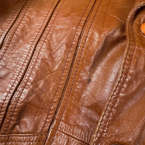 Vintage 70s Fantastic International Leather Jacket Womens 44 Orange Chore Coat - Bild 9 von 12