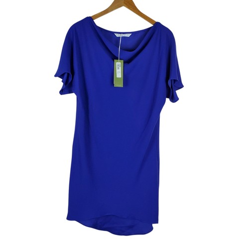 NEU Trina Turk Islet Kleid XS Blau Wasserfallausschnitt Kurzarm Mini Relaxed Fit Hi Lo - Bild 3 von 14