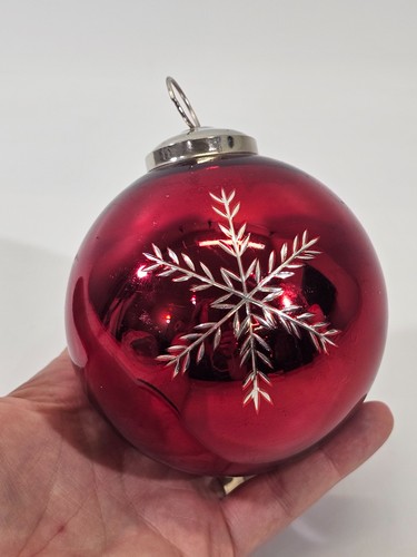 KSD VINTAGE Marshall Field's Glaskugel Kugel Ornament rot mit Schneeflocke Urlaub - Bild 2 von 6