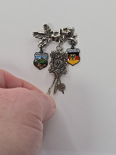 Vintage Brosche Anhänger Halter Andenken Schild Schloss Kuckucksuhr Bavaria - Bild 5 von 15