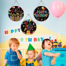 3 Pcs 12 Inch Happy Birthday Wooden Sign Round Wooden Hanging Door Decor Rust...