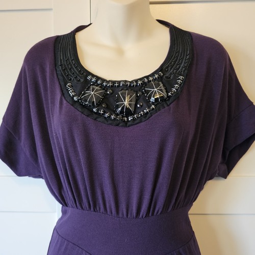 Mai Mai Womens Purple Knit Dress Short Mini Wrap Embroidered Beaded Sz8 S Italy - Picture 5 of 17