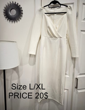 Womens White Solid V-Neck Long Sleeve Wrap Mi...