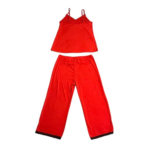 Love to Sleep Pajama Set 2 Piece Womens Size Large Red Black Cami Capri Bottoms - Picture 14 of 14