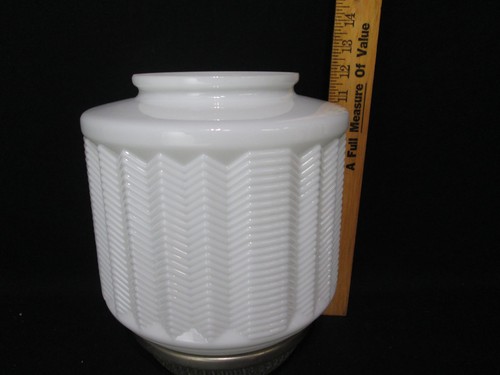 Antique 1920s 15" Art Deco Milk Glass Skyscraper Chevron Ceiling Fixture - Light - Picture 16 of 18