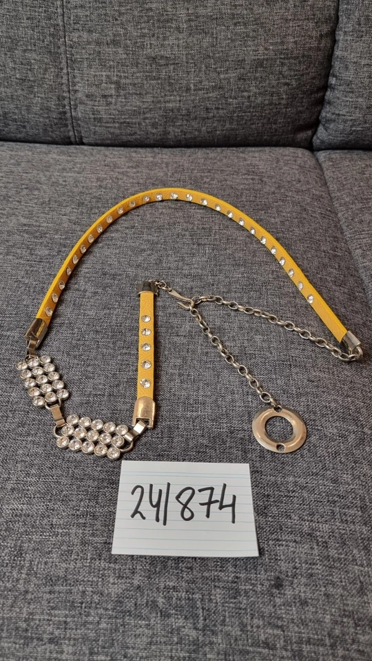 KEZO Damen Gürtel Gelb Strasssteine Zirkonen Kette Neu 107cm Verstellbar  24/874 - Bild 2 von 4