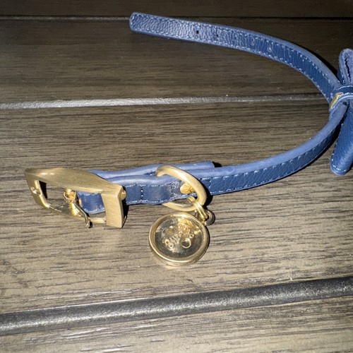 BOND & CO Dog Leather Collar Navy Blue Bow Buckle & Charm Small  8-10”IN Dog Cat - Picture 3 of 4