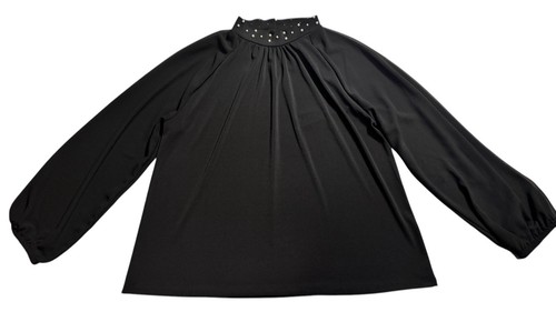 Blusa negra de cable y calibre cuello perlado manga larga para mujer XL - Imagen 2 de 8