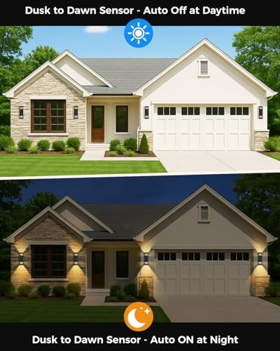 Outdoor Wall Lights Dusk to Dawn, Modern 1 Pack Black/D2D Sensor/Style 2