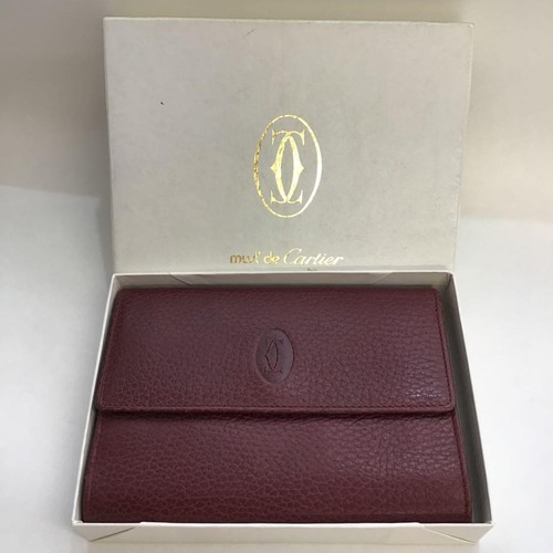 Must de Cartier Leder dreifach faltbare Geldbörse Bordeaux 2C Logo authentisch mit allem auf Foto