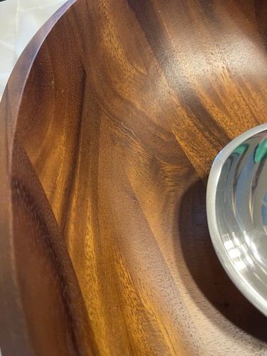 NAMBE Eclipse Chip and Dip Serving Bowl, Acacia Wood & Alloy Metal 16”x11” EUC - Picture 4 of 8