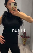 ZARA NEW WOMAN HALTER FAUX FUR RIBBED HALTER TOP BLACK S,M,L 1223/478/800