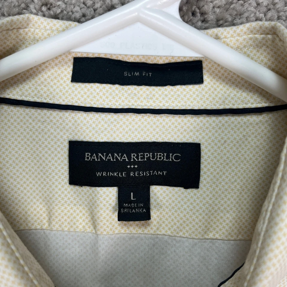 Camisa Banana Republic Hombres Grande Amarilla Patrón Geométrico Calce Ajustado Manga Larga Foto 3 de 4