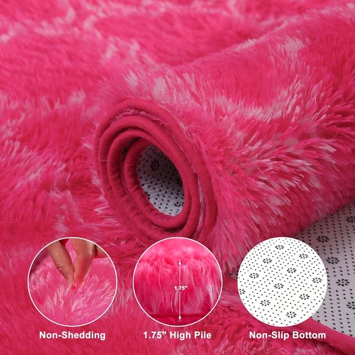 Flauschiger Vorleger 3x4,8, superweiche Teppiche fürs Wohnen 3x4,8 Fuß, Hot Pink/Weiß - Bild 2 von 9