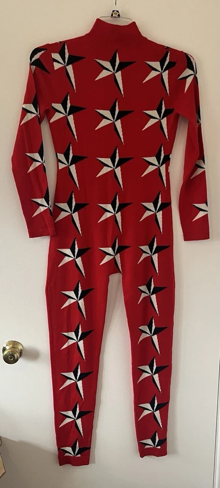 Mono Perfect Moment para mujer rojo con azul pequeño de una pieza 100 % lana merino estrellas Foto 2 de 4