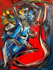 JAZZ NUDE -  GICLEE PRINT  Painting Stretched Canvas Impressionist KAZAV