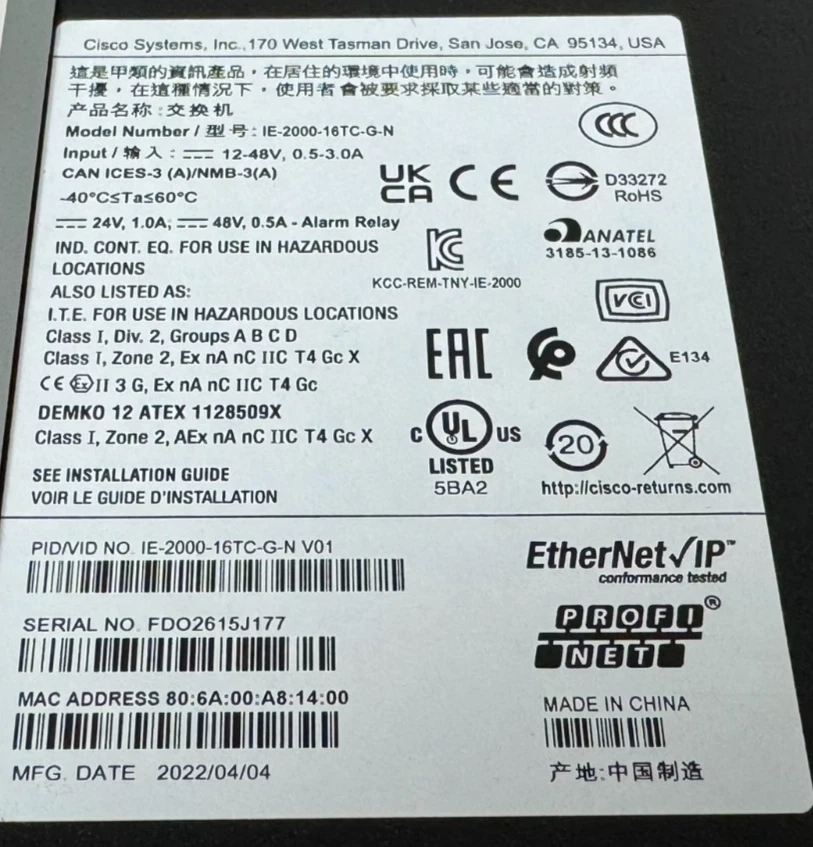 NUEVO INTERRUPTOR ETHERNET CISCO IE-2000-16TC-G-N V01 IE 2000 Foto 4 de 4