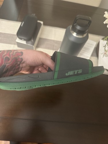 Men’s Nike Brand New York jets Classic Black Green Slides Size 12 - Picture 2 of 8