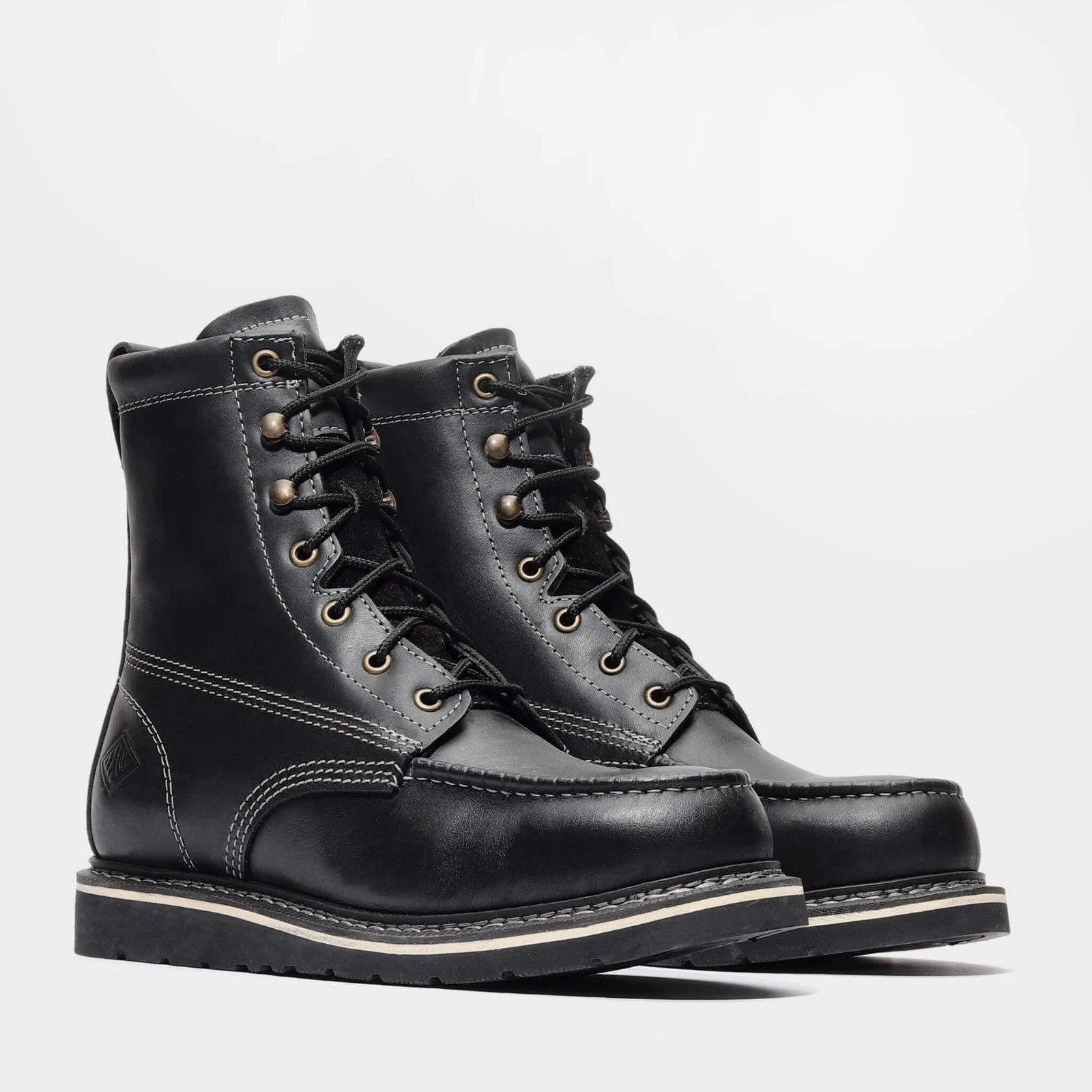 Bonanza Genuine Leather FRONTIER 8" Moc Toe Double Density Work Boots - Black