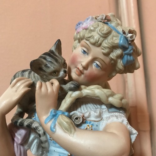 Antique German Bisque Figure Girl Cat c.1890 Conta & Boehme Porcelain Old Doll - Picture 11 of 24