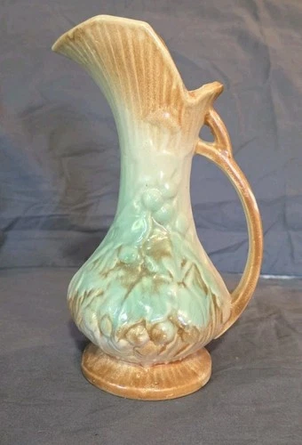 McCoy Vintage Pottery Pitcher Vase Teal And Brown