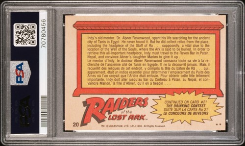 THE RAVEN BAR PSA 8 1981 O-Pee-Chee Raiders of the Lost Ark #20 - Picture 3 of 3
