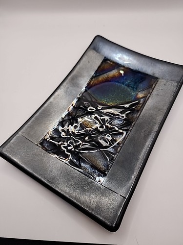 Kurt McVay Art Glass Rectangular Dish Tray Dichroic Iridescent Fused Signed - Picture 4 of 11