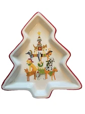 CONNECTIONS CHRISTMAS TREE SHAPED CANDY/COOKIE/MINT/NUTS DISH WITH DOGS