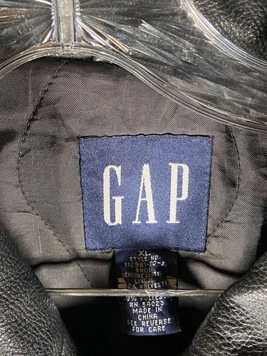 Vintage GAP Jacket Genuine Leather Car Coat Size XL Black Heavyweight Button - Picture 4 of 11