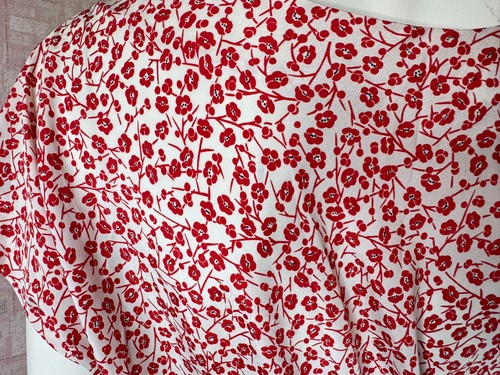 vtg silk knee length small red cherry blossom print stretch waist dress sz M - L - Picture 6 of 11