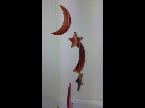 Luna y Estrella ""Rojo Industria"" Color Losa de Ágata Timbre de Viento con Bambú st - Imagen 6 de 7