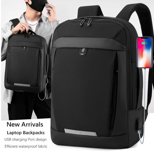 Leather Business Laptop Backpack Large Capacity USB Charging Backpack  Men