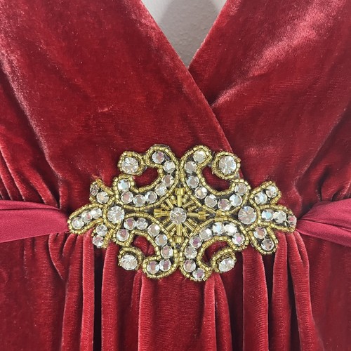 Laundry by Shelli Segal Kleid 2 rot Samt Satin zum Binden Schmuck Akzent Urlaub neu mit Etikett - Bild 2 von 9