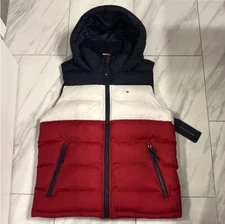 Tommy Hilfiger Men's Colorblock Puffer Vest $175 Red White Navy Blue New
