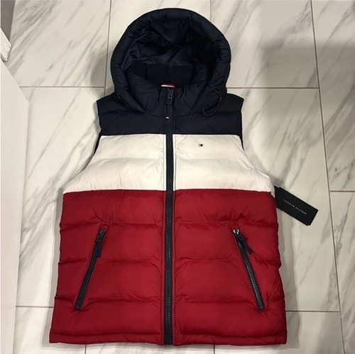 Tommy Hilfiger Men's Colorblock Puffer Vest $175 Red White Navy Blue New - Picture 1 of 3
