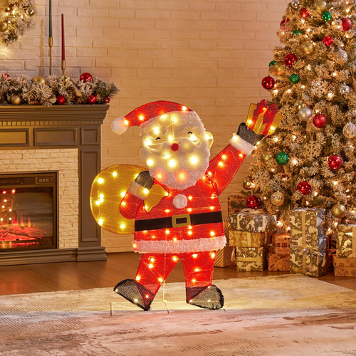 2D Pre-Lit Santa Claus Decoration Outdoor Lighted Holiday, 3Ft Santa Decor with - Picture 8 of 9