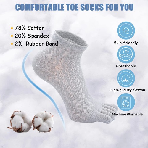 Women's Toe Socks Cotton Five Finger Crew Socks Excellent Stretch Premium Toe... - Picture 5 of 7