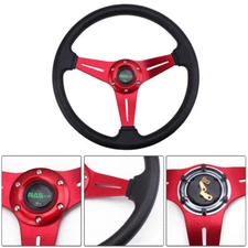 14" PVC Grip Steering Wheel  Aluminum Drifting Deep Dish  Red Universal