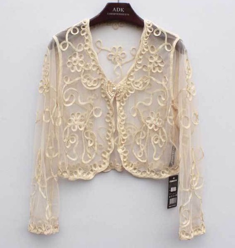 Sheer Bolero Shrug Long Sleeve Lace Handcraft cape Jacket Top 8-14 Wedding Party - Picture 16 of 17