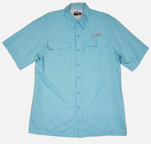 Camicia da Pesca Uomo Habit Taglia M Manica Corta Blu Ventilata con Tasche UV 40