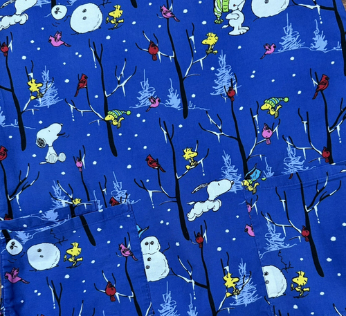 Peanuts Snoopy Snowman Woodstock Cardinal Scrub Top Nurse Scrub Size XS - Picture 2 of 7