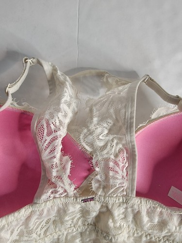 Victoria's Secret Pink Bralette Top Large leicht gefüttert Spitze Racerback elfenbein  - Bild 5 von 9