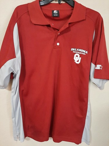 Starter Oklahoma Sooners OU Red Golf Polo Shirt Size L Short Sleeve Adult--MINT! - Picture 1 of 3