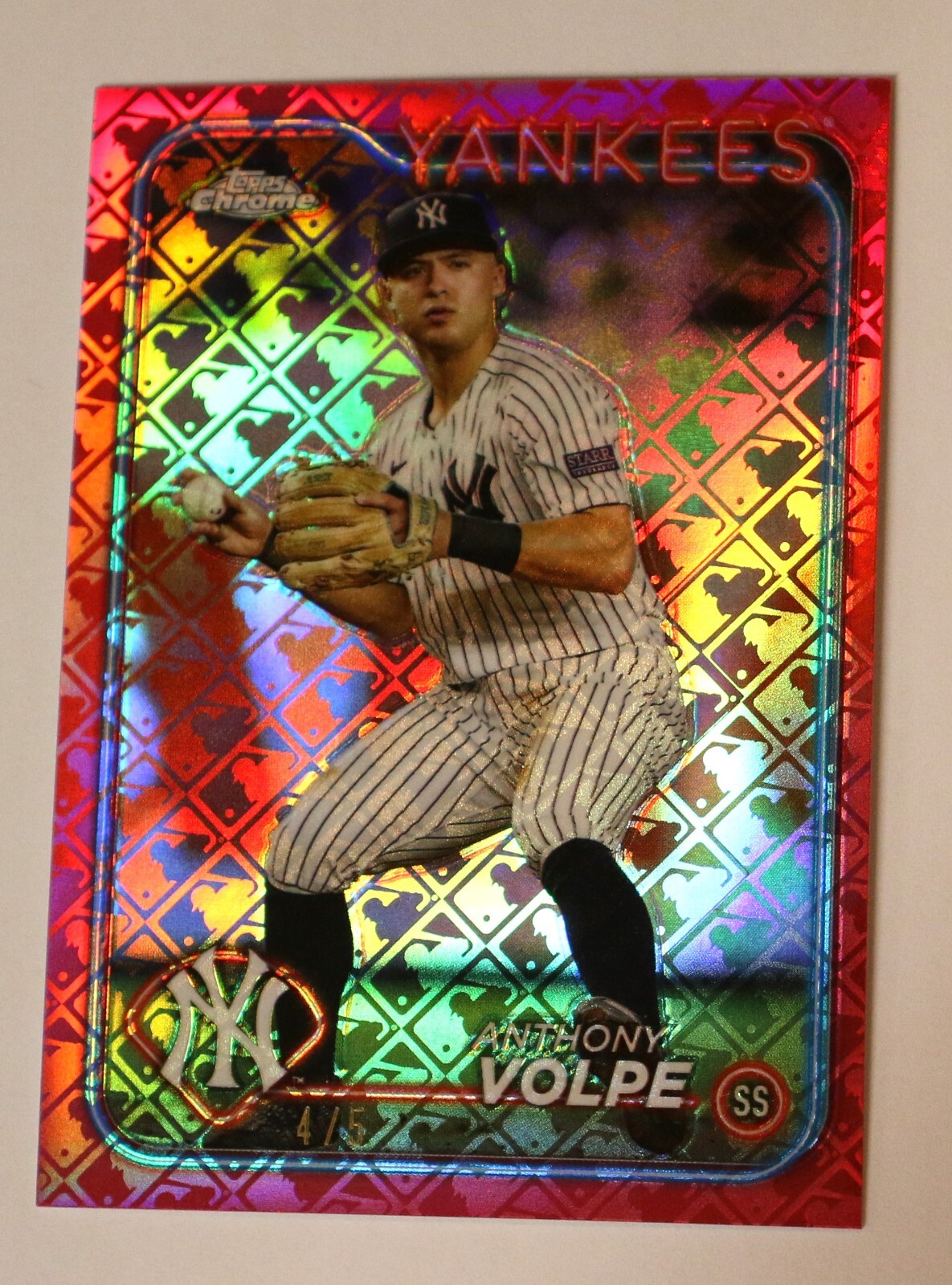 2024 topps chrome logofractor # 236 anthony volpe red refractor parallel 4/5