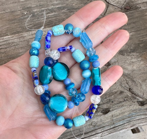 Assorted Blue Glass Beads Catseye Lampwork Millefiori Strand 48B #TUP - Imagen 2 de 5