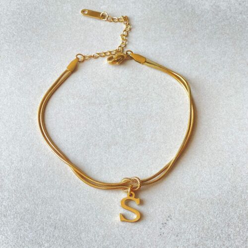 New Letter A-Z Love Knot Bracelets For Women Couple Gold Color Dainty Snake Chai - Picture 3 of 57