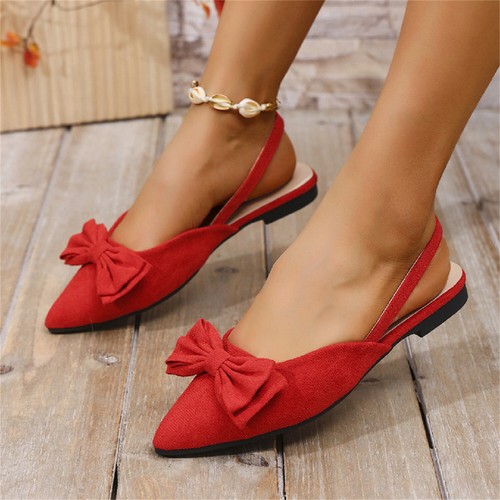 Women's Closed Pointed Toe Bowknot Flats Shoes Casual Slip On Slingback Sandals - Picture 7 of 14