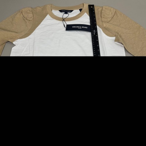 VERONICA BEARD Jeans Women's Mason Baseball Tee Sz-M Stone Khaki/White - Picture 13 of 16