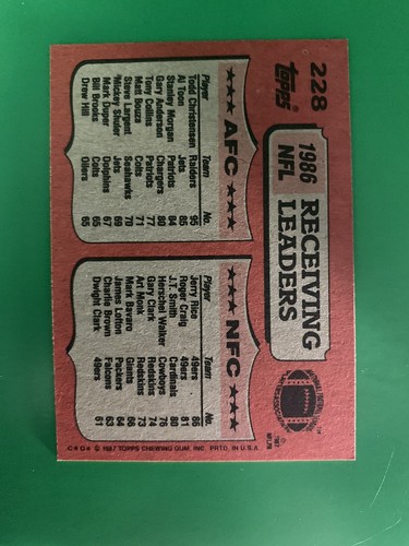 1987 Topps Todd Christensen/Jerry Rice LL Raiders/49ers #228 - Imagen 2 de 2